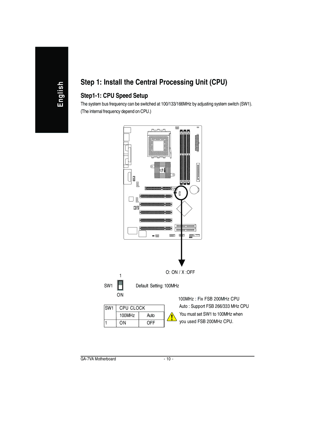 Gigabyte GA-7VA manual Default Setting 100MHz, 100MHz Fix FSB 200MHz CPU, Auto, You used FSB 200MHz CPU 