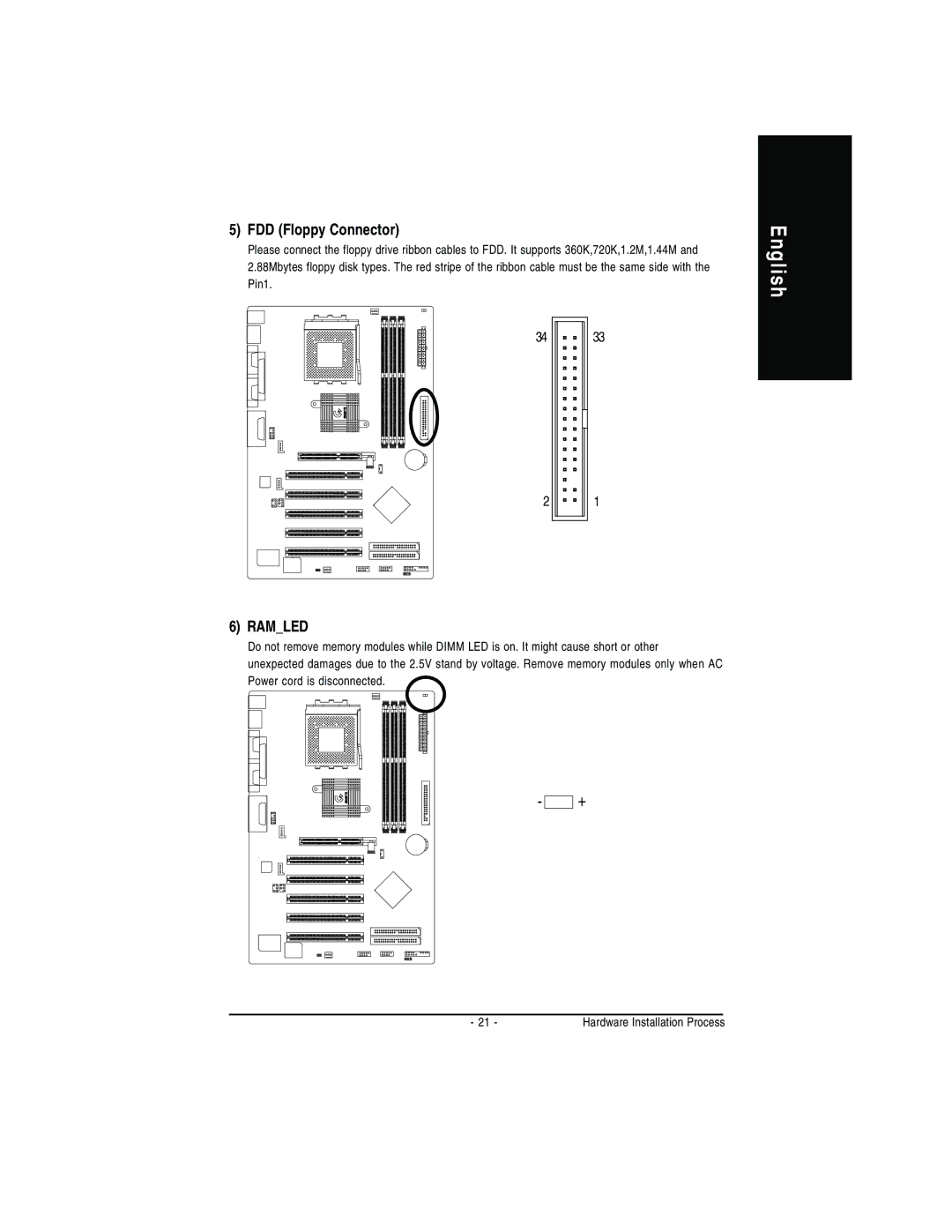 Gigabyte GA-7VA manual FDD Floppy Connector, Ramled 