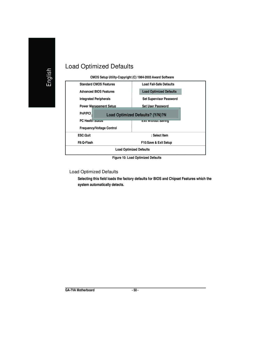 Gigabyte GA-7VA manual FLoad Optimized Defaults 