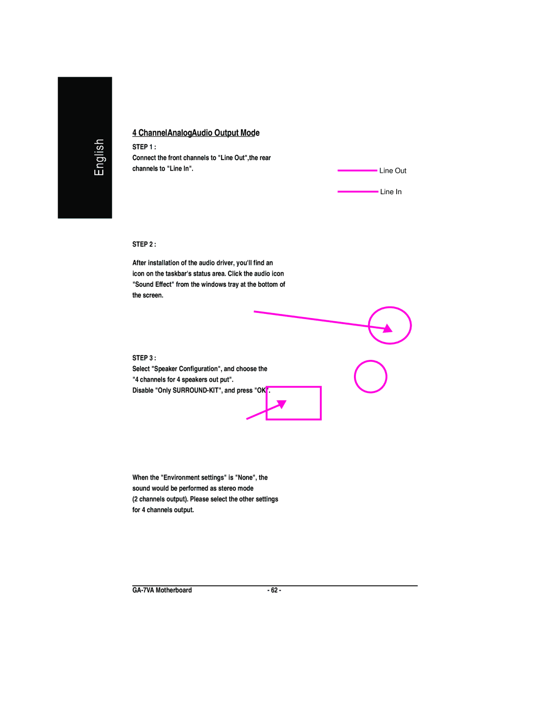 Gigabyte GA-7VA manual Channel Analog Audio Output Mode 