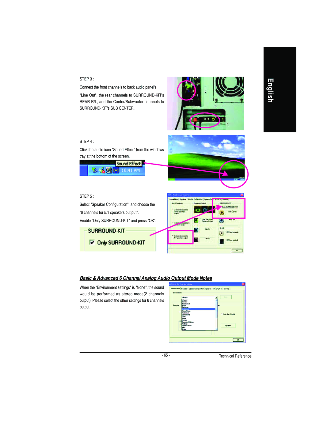 Gigabyte GA-7VA manual Basic & Advanced 6 Channel Analog Audio Output Mode Notes 