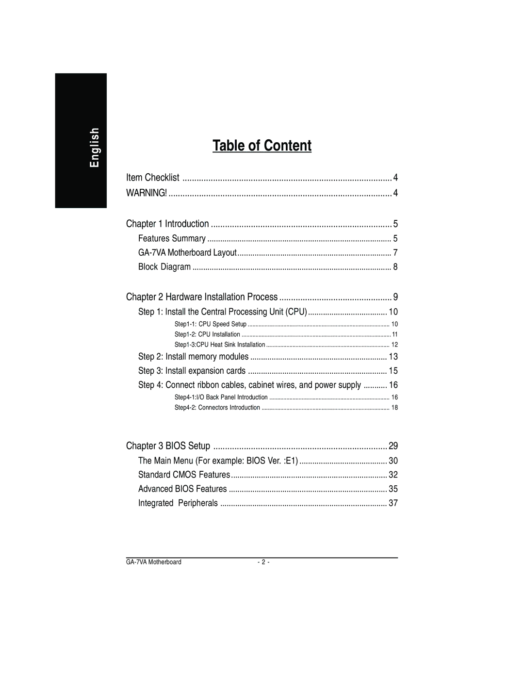 Gigabyte GA-7VA manual Table of Content 