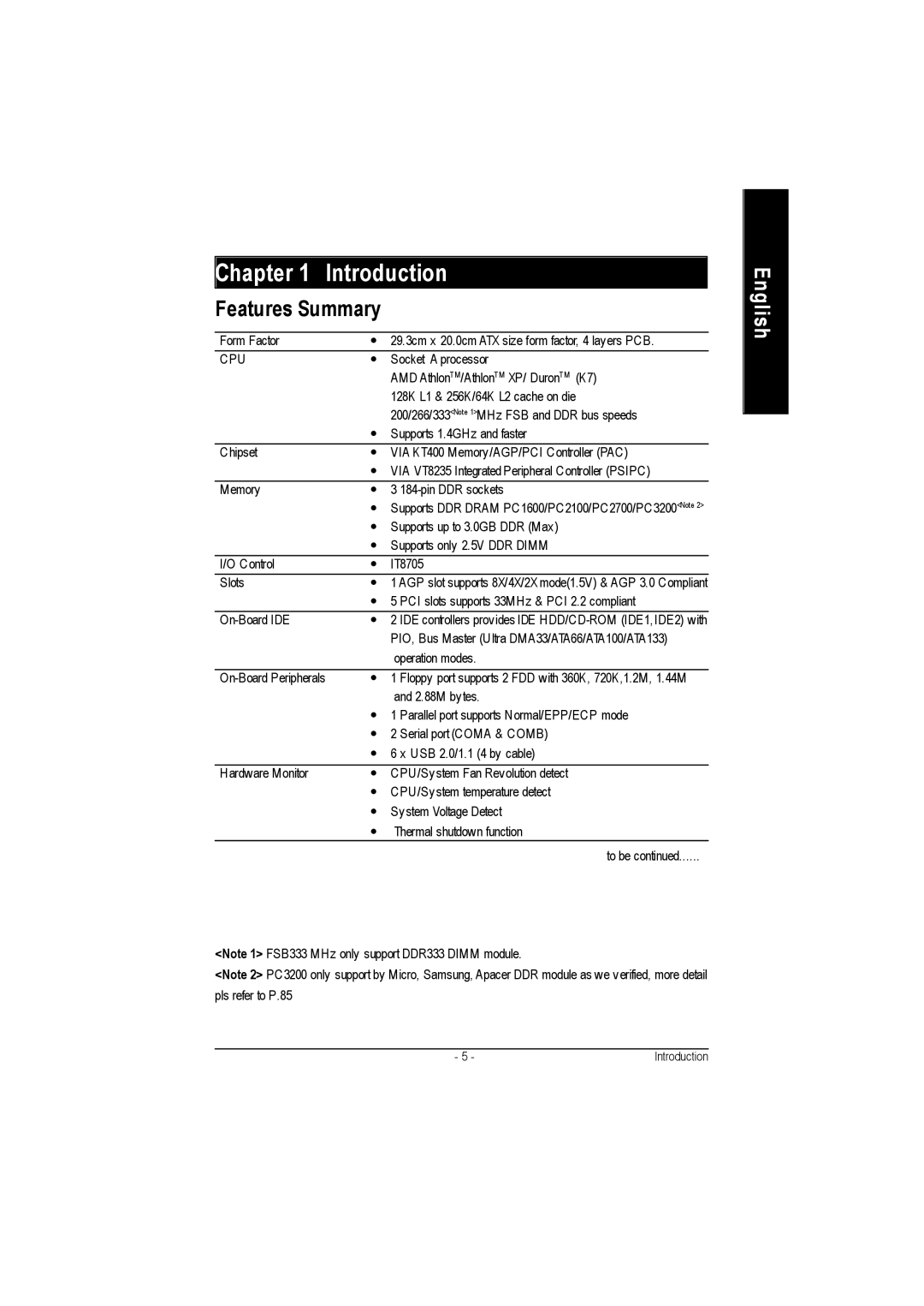 Gigabyte GA-7VA1004 manual Chapter Introduction, Cpu 