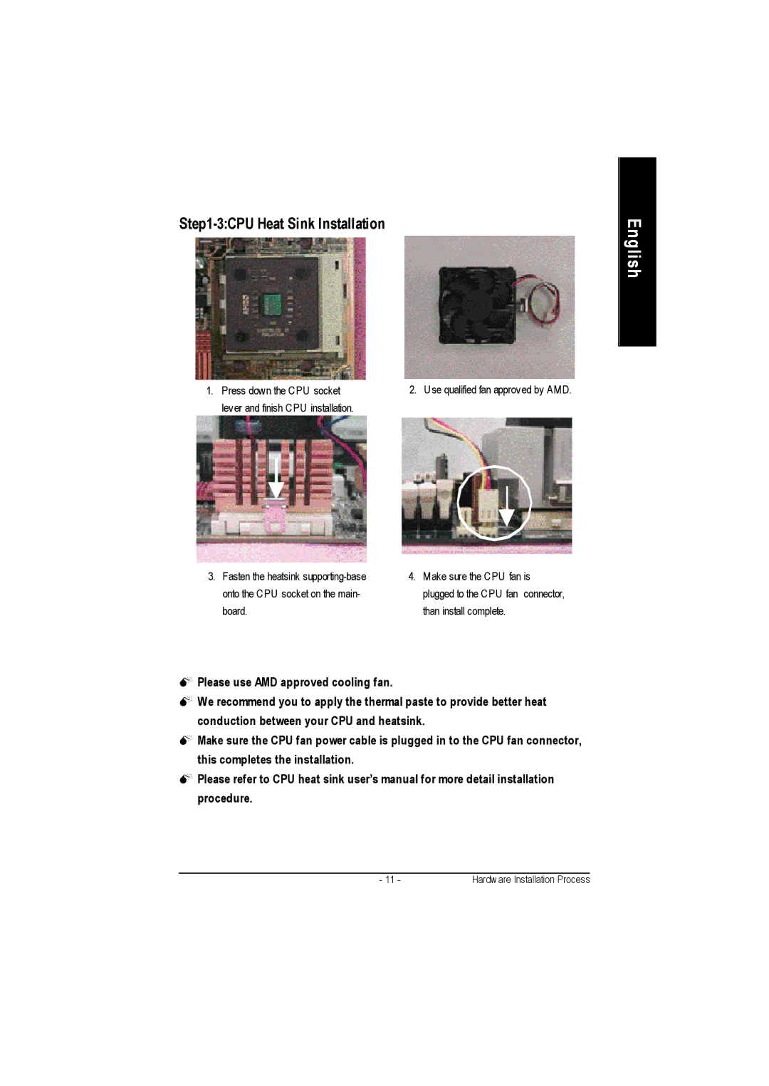 Gigabyte GA-7VA1004 manual 3CPU Heat Sink Installation 