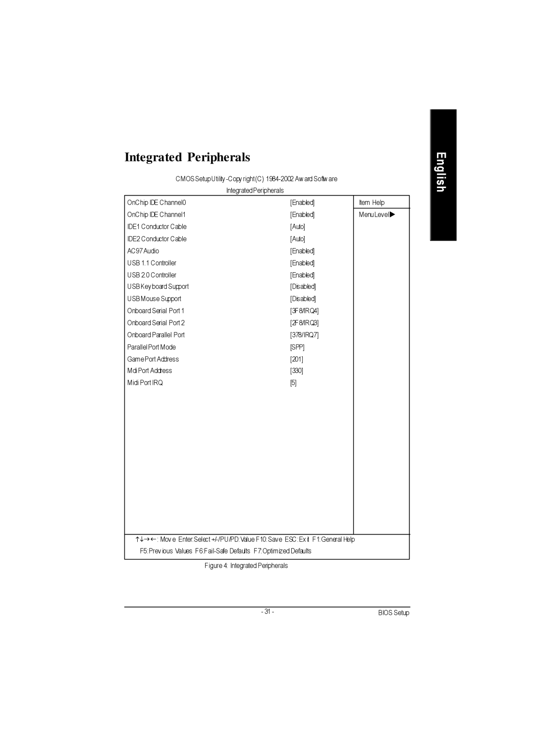 Gigabyte GA-7VA1004 manual Integrated Peripherals Bios Setup 