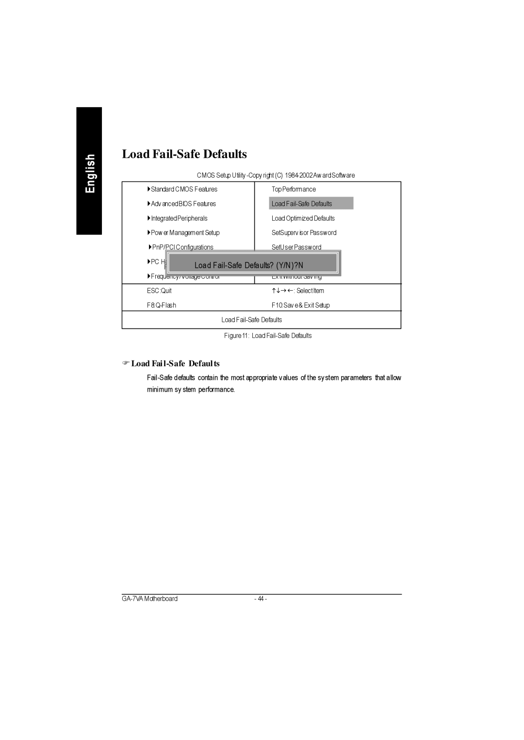 Gigabyte GA-7VA1004 manual Load Fail-Safe Defaults? Y/N ?N 