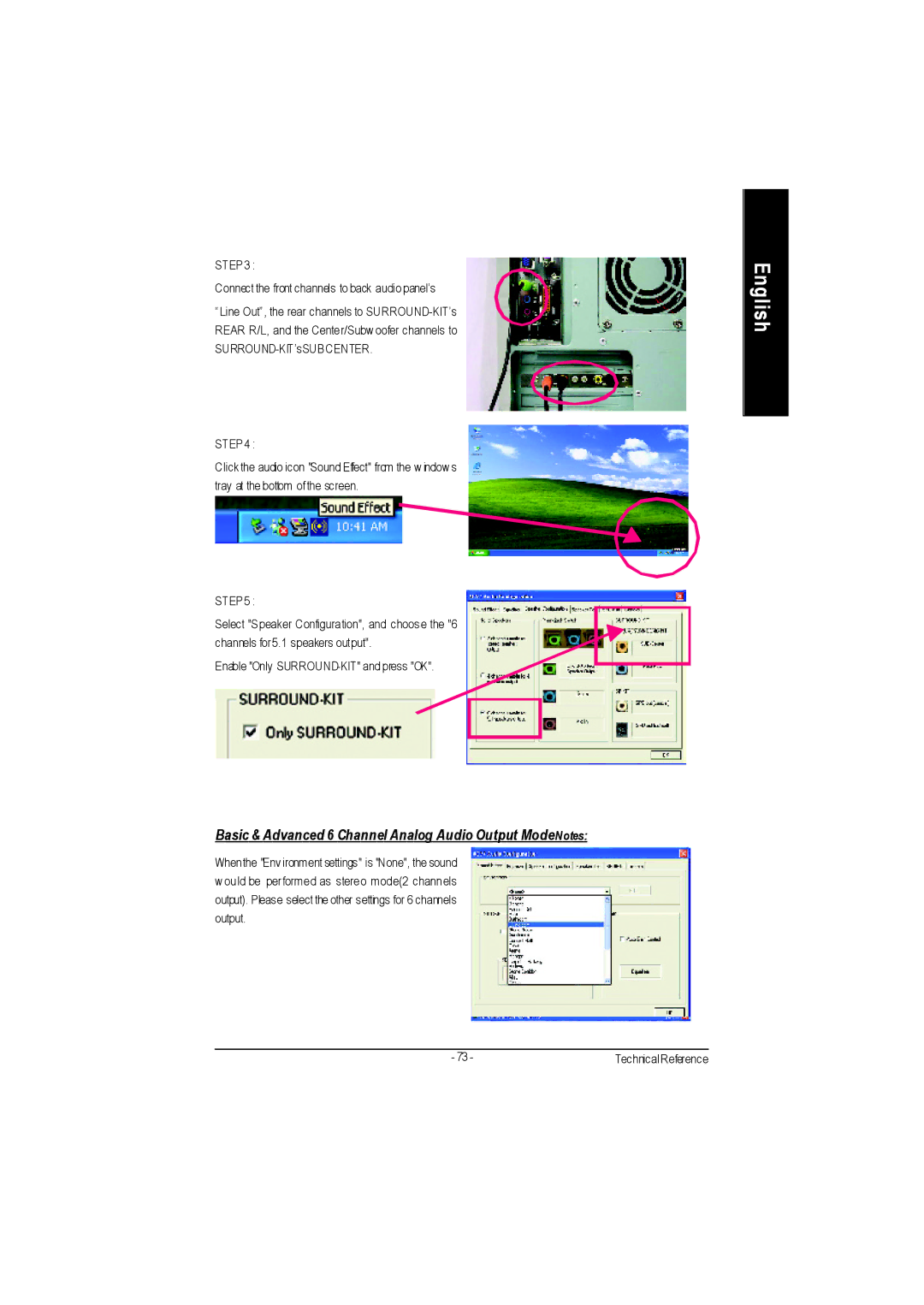 Gigabyte GA-7VA1004 manual Basic & Advanced 6 Channel Analog Audio Output ModeNotes 