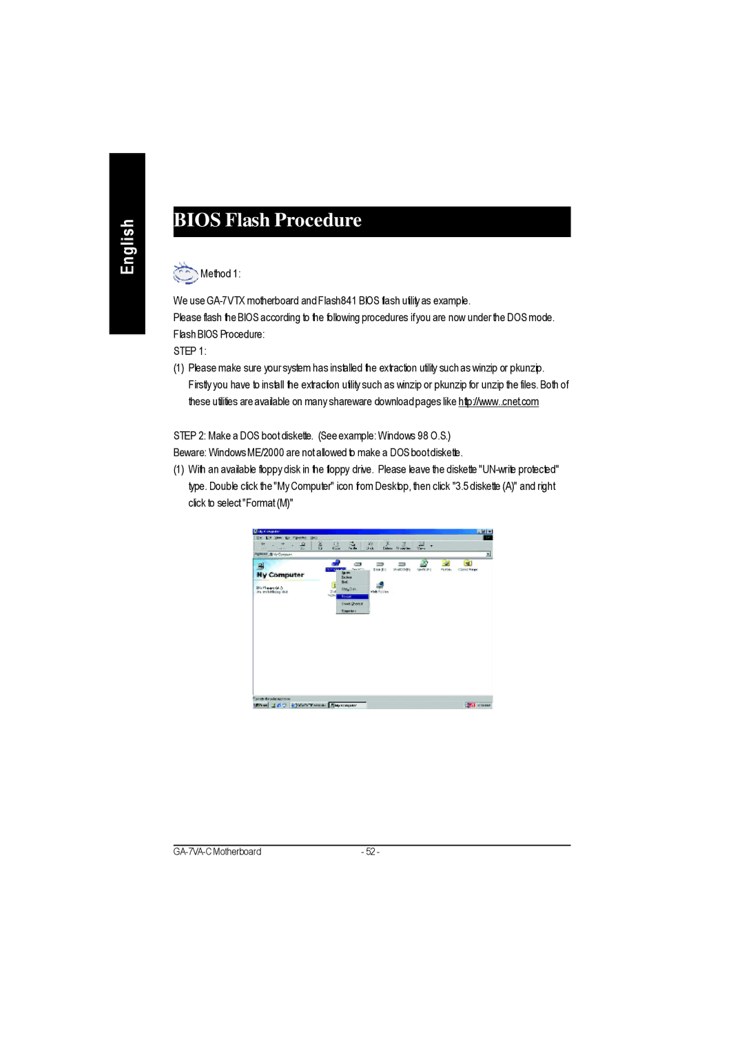 Gigabyte GA-7VAC manual Bios Flash Procedureyte @BIOSTM Program to flash Bios, Step 