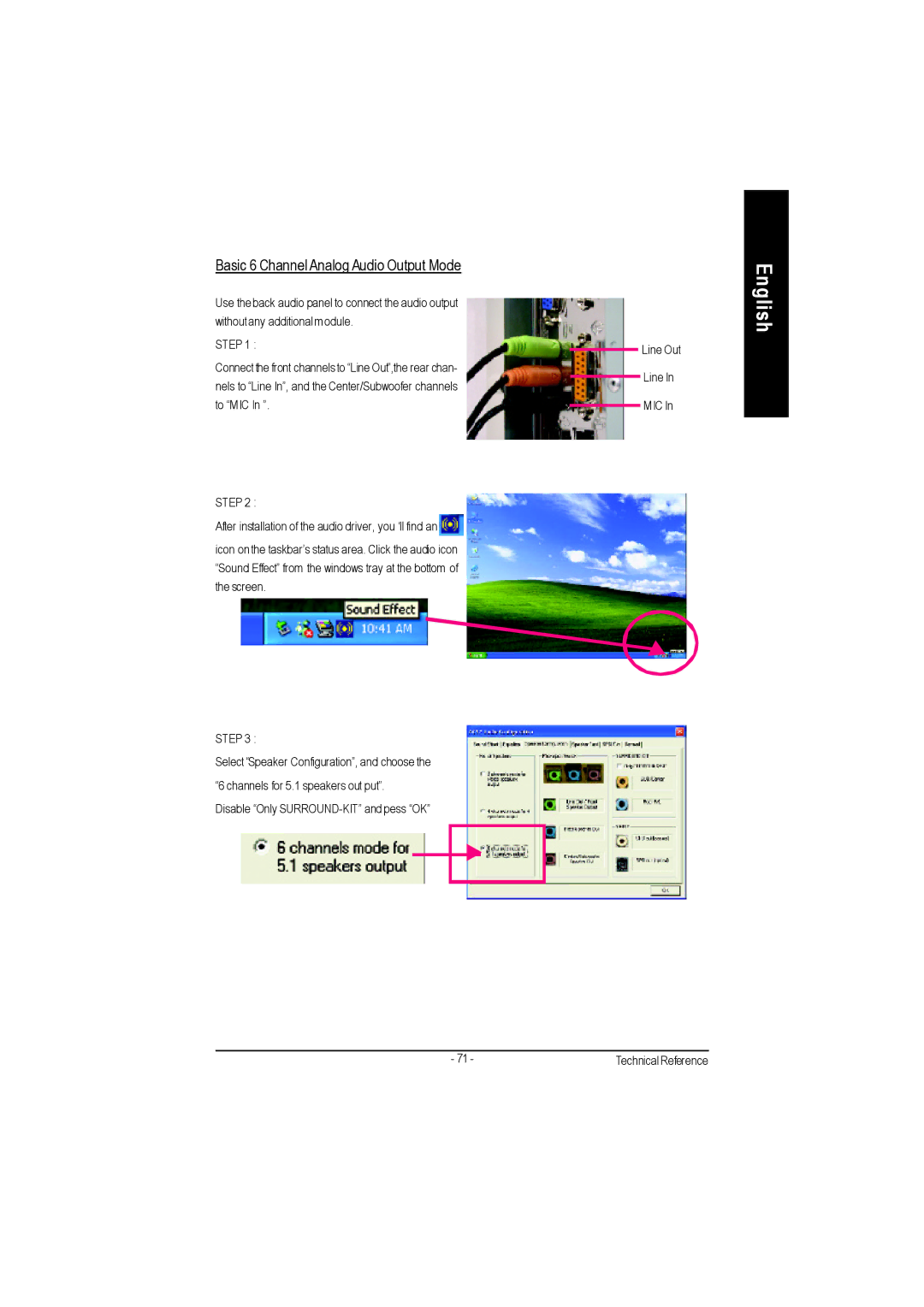 Gigabyte GA-7VAC manual Basic 6 Channel Analog Audio Output Mode 