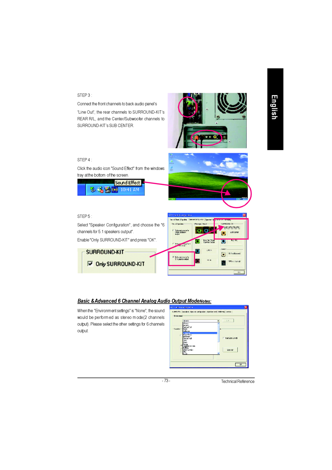 Gigabyte GA-7VAC manual Basic &Advanced 6 Channel Analog Audio Output ModeNotes 