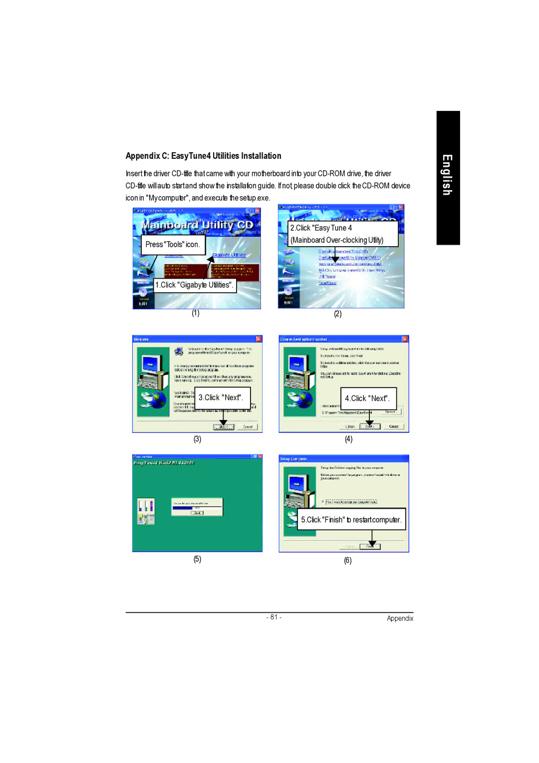 Gigabyte GA-7VAC manual Appendix C EasyTune4 Utilities Installation 