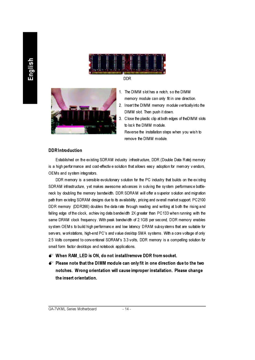 Gigabyte GA-7vkml warranty DDR Introduction, Ddr 