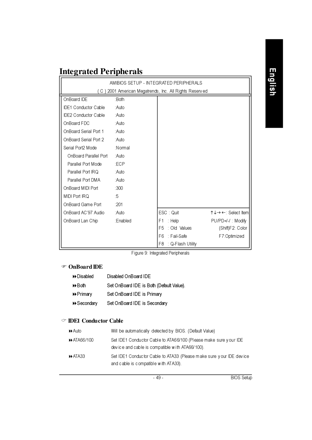 Gigabyte GA-7vkml warranty OnBoard IDE, IDE1 Conductor Cable, Amibios Setup Integrated Peripherals, Ecp 