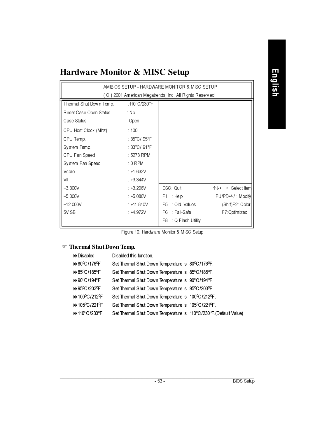 Gigabyte GA-7vkml warranty Hardware Monitor & Misc Setup, Thermal Shut Down Temp, 5V SB 