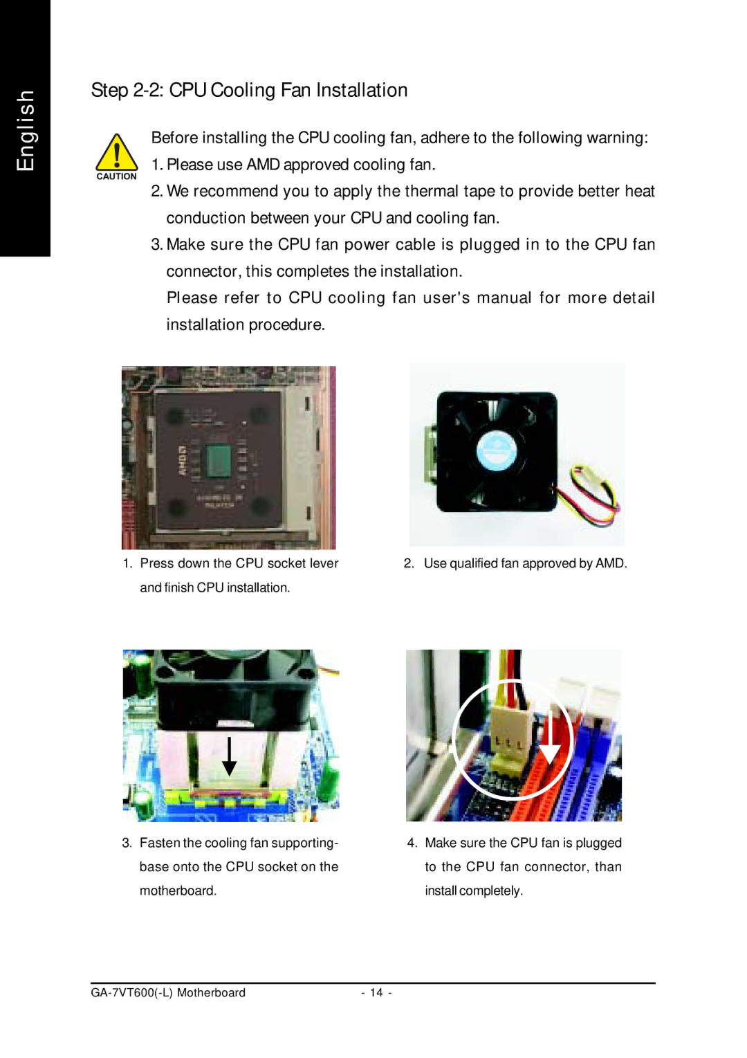 Gigabyte GA-7VT600 manual CPU Cooling Fan Installation 