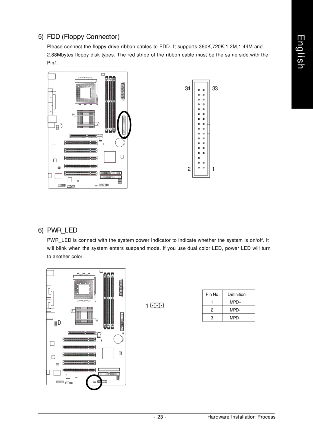 Gigabyte GA-7VT600 manual FDD Floppy Connector 