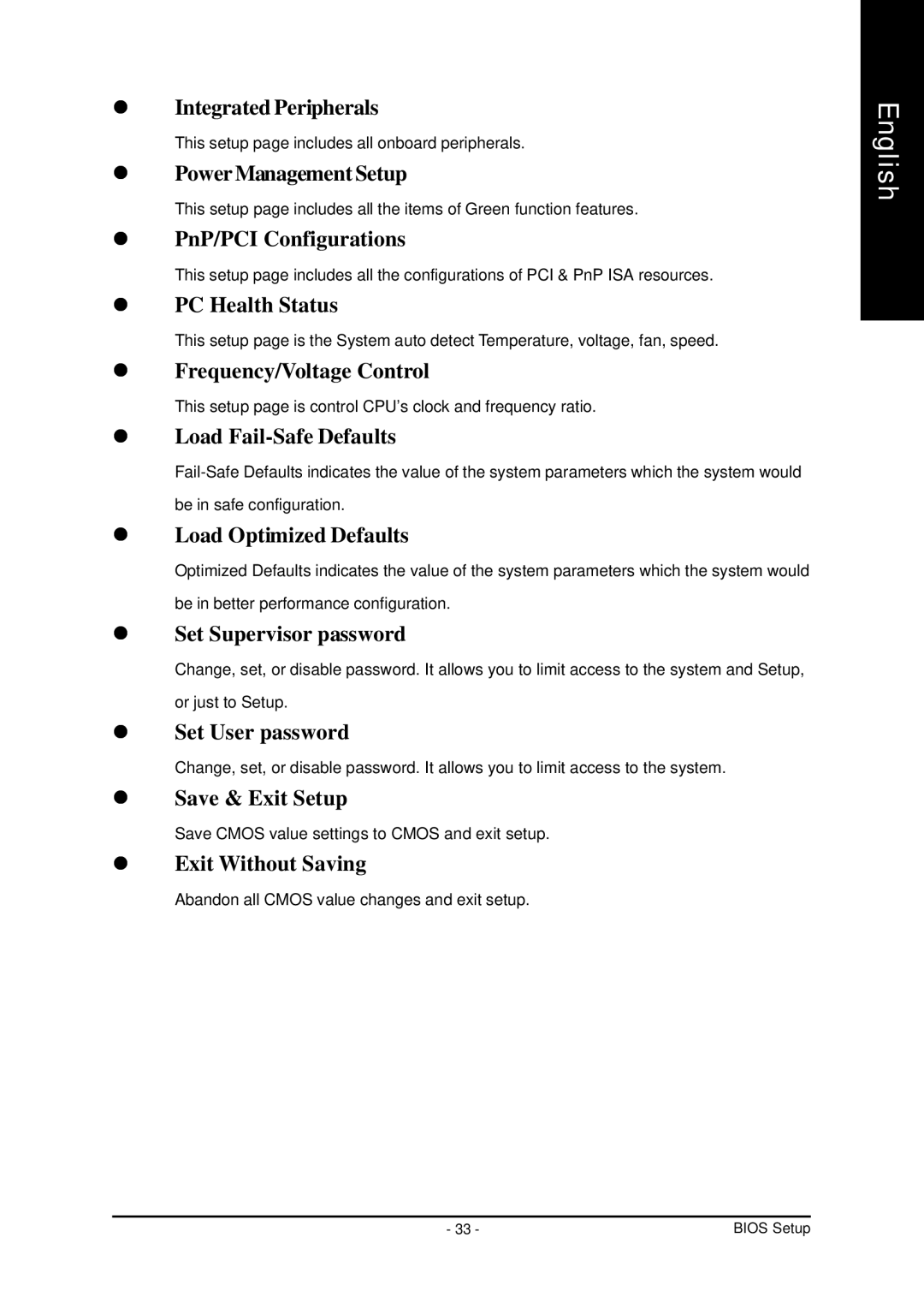 Gigabyte GA-7VT600 manual Integrated Peripherals, PowerManagement Setup, PnP/PCI Configurations, PC Health Status 