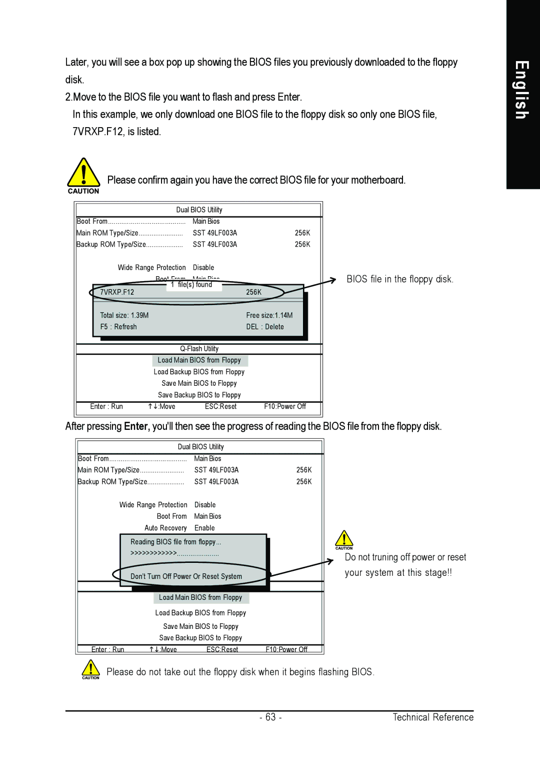 Gigabyte GA-7VT600 manual Bios file in the floppy disk 