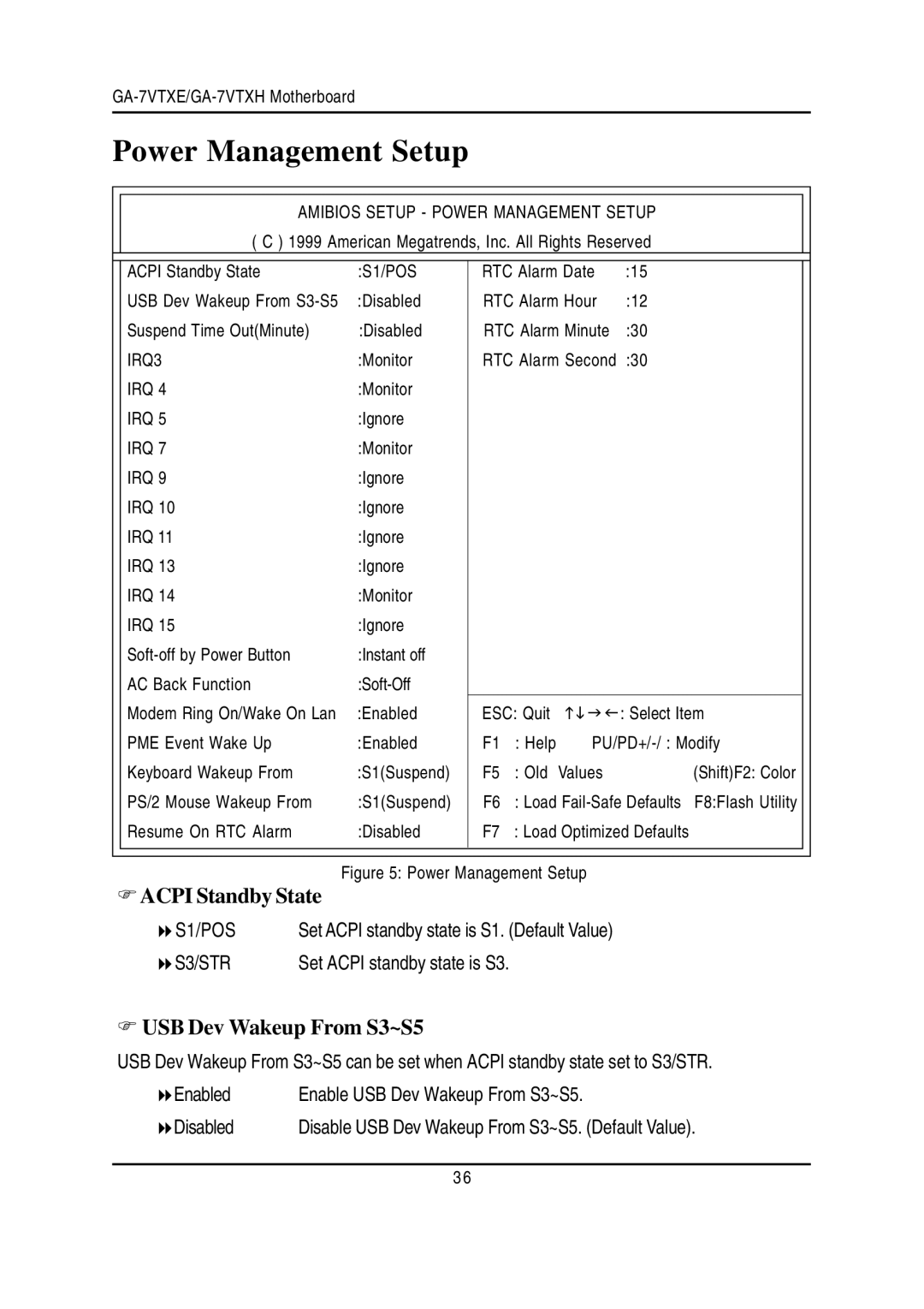 Gigabyte GA-7VTXE, GA-7VTXH warranty Power Management Setup, Acpi Standby State, USB Dev Wakeup From S3~S5, S1/POS 