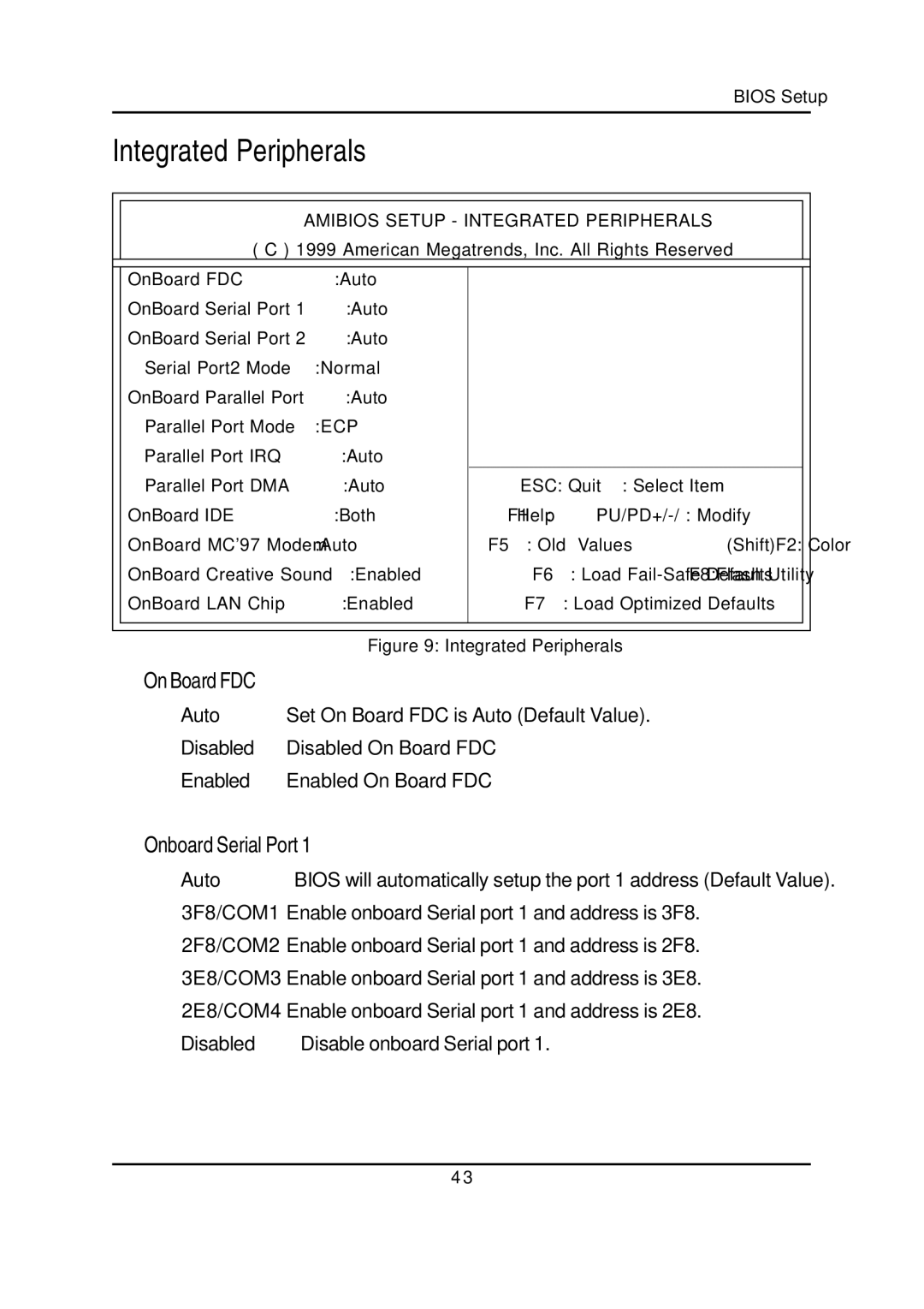 Gigabyte GA-7VTXH, GA-7VTXE warranty Integrated Peripherals, On Board FDC, Onboard Serial Port 