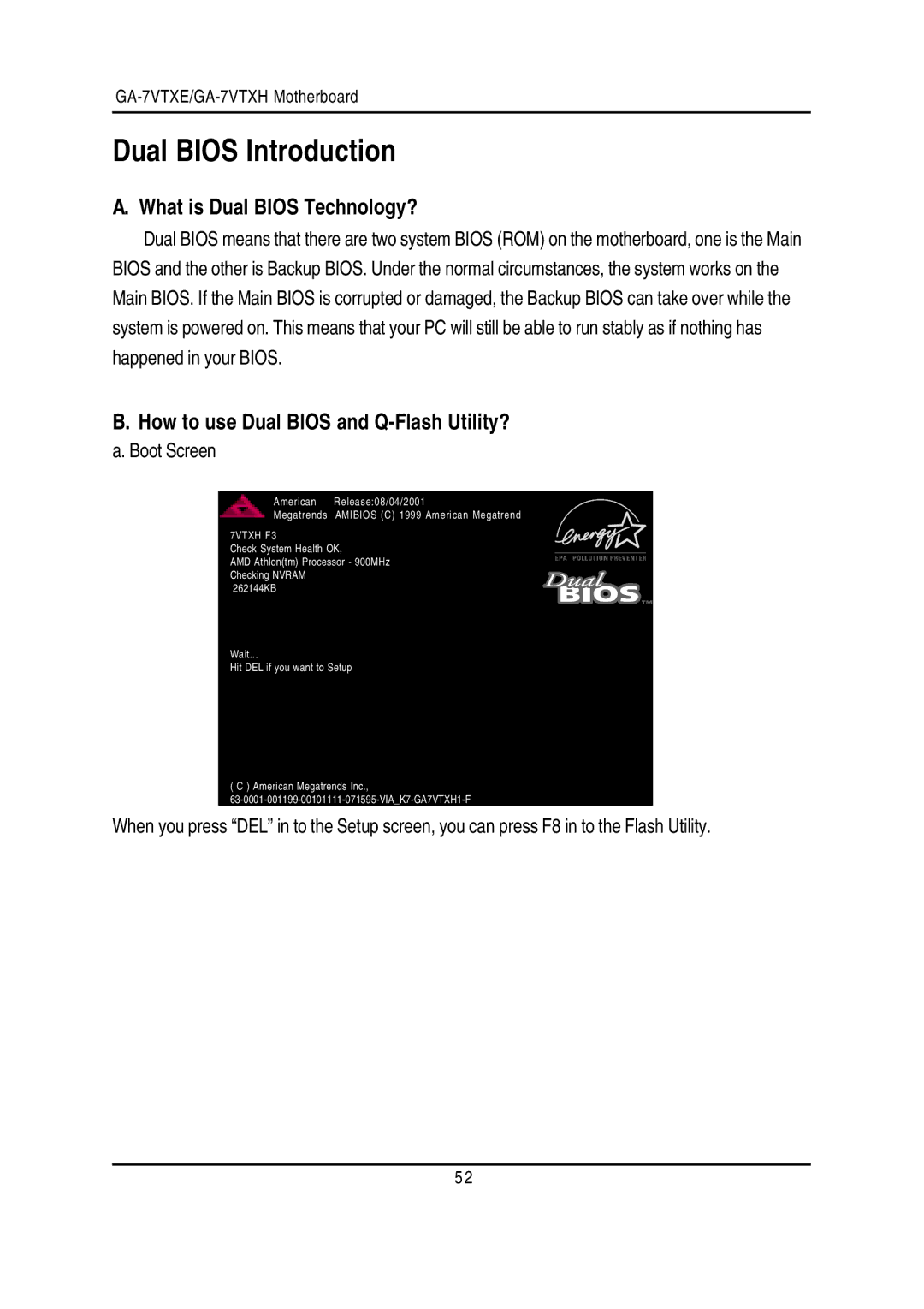 Gigabyte GA-7VTXE, GA-7VTXH warranty Dual Bios Introduction, What is Dual Bios Technology? 