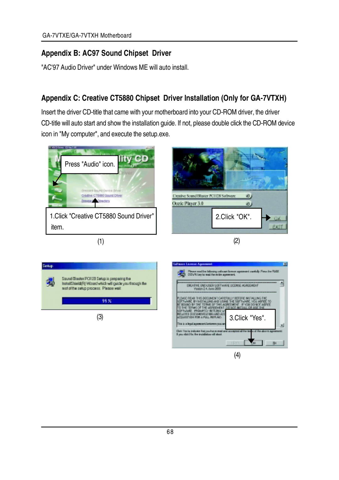 Gigabyte GA-7VTXE, GA-7VTXH Appendix B AC97 Sound Chipset Driver, AC97 Audio Driver under Windows ME will auto install 