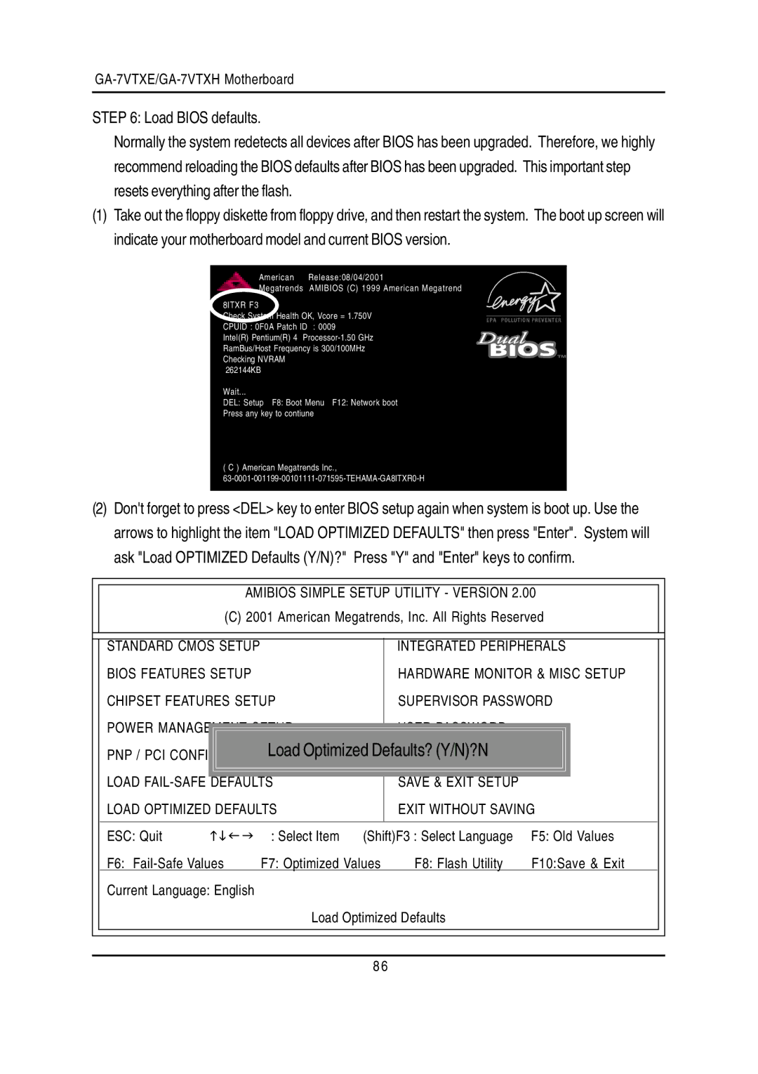 Gigabyte GA-7VTXE, GA-7VTXH warranty F5 Old Values F6 Fail-Safe Values 