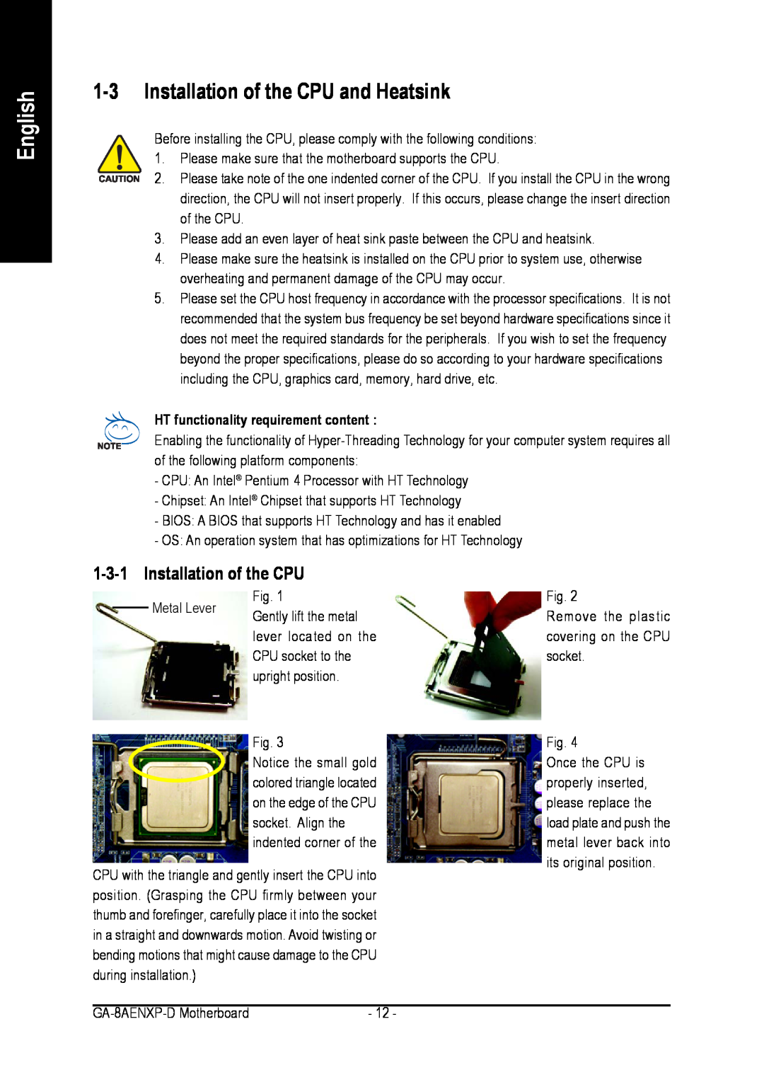 Gigabyte GA-8AENXP-D user manual Installation of the CPU and Heatsink, English 