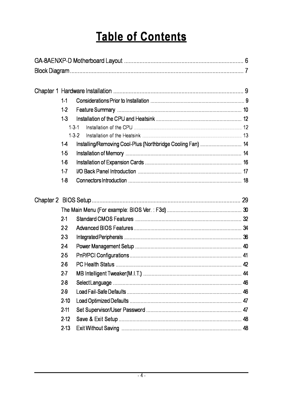 Gigabyte GA-8AENXP-D user manual Table of Contents 