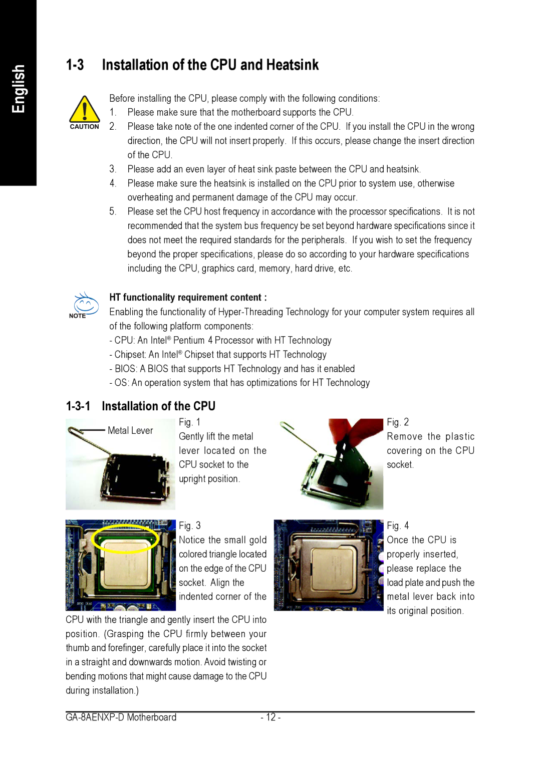 Gigabyte GA-8AENXP-D user manual Installation of the CPU and Heatsink 