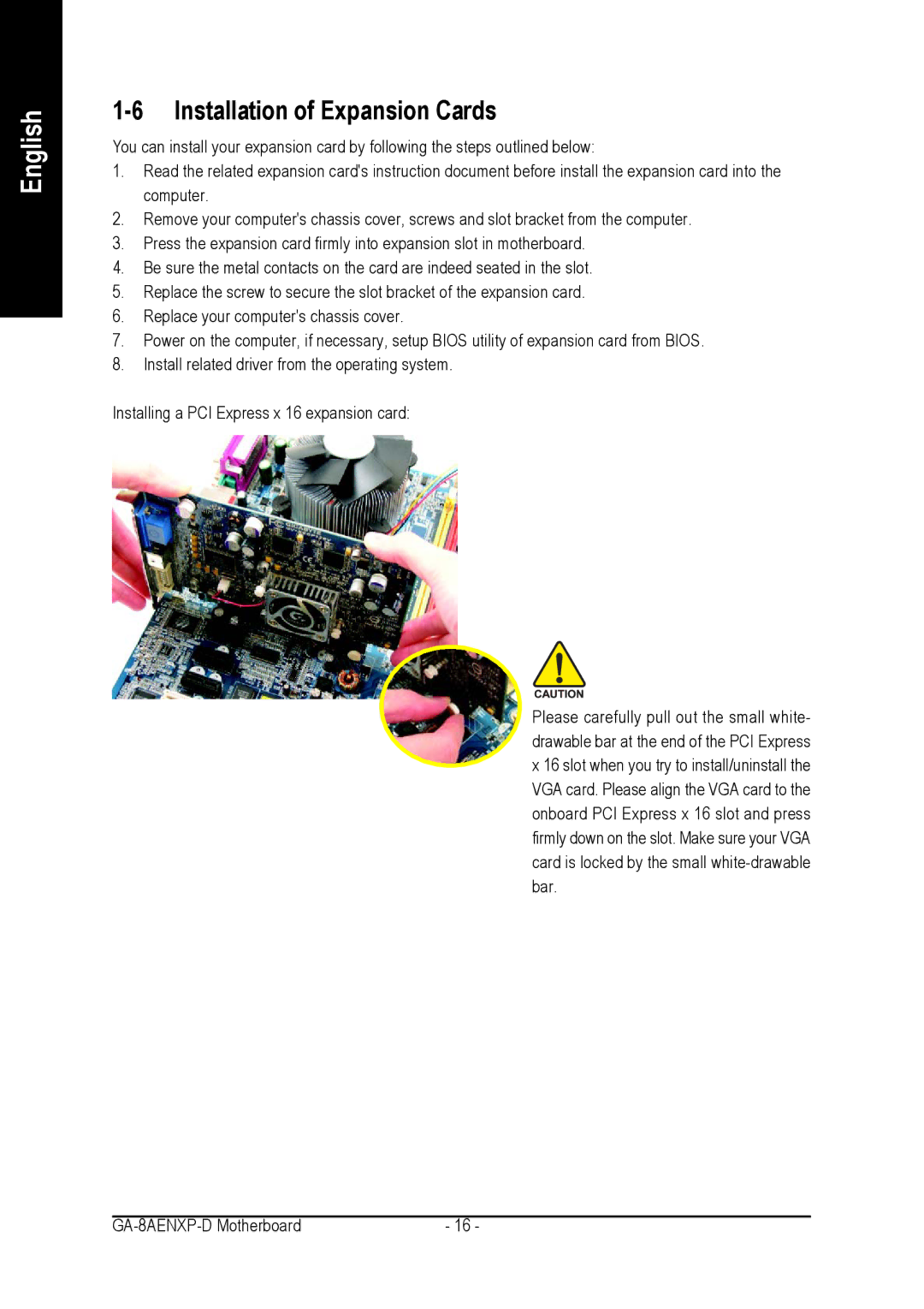 Gigabyte GA-8AENXP-D user manual Installation of Expansion Cards 