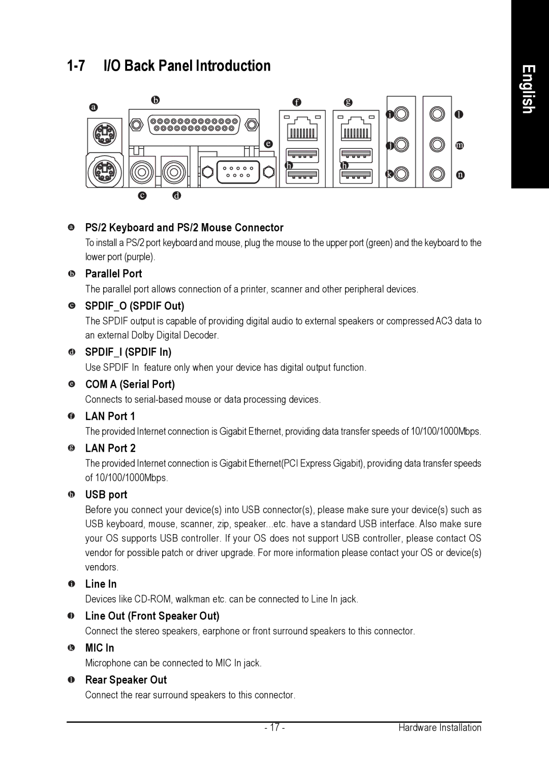 Gigabyte GA-8AENXP-D user manual I/O Back Panel Introduction 