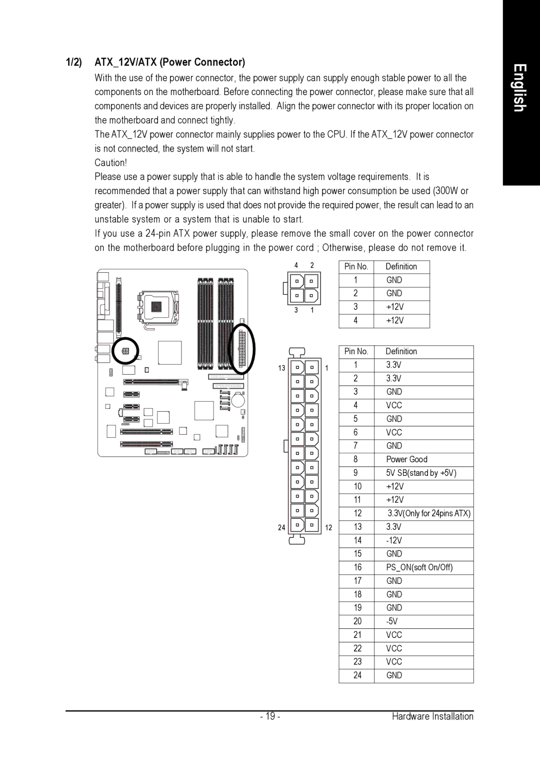 Gigabyte GA-8AENXP-D user manual ATX12V/ATX Power Connector 