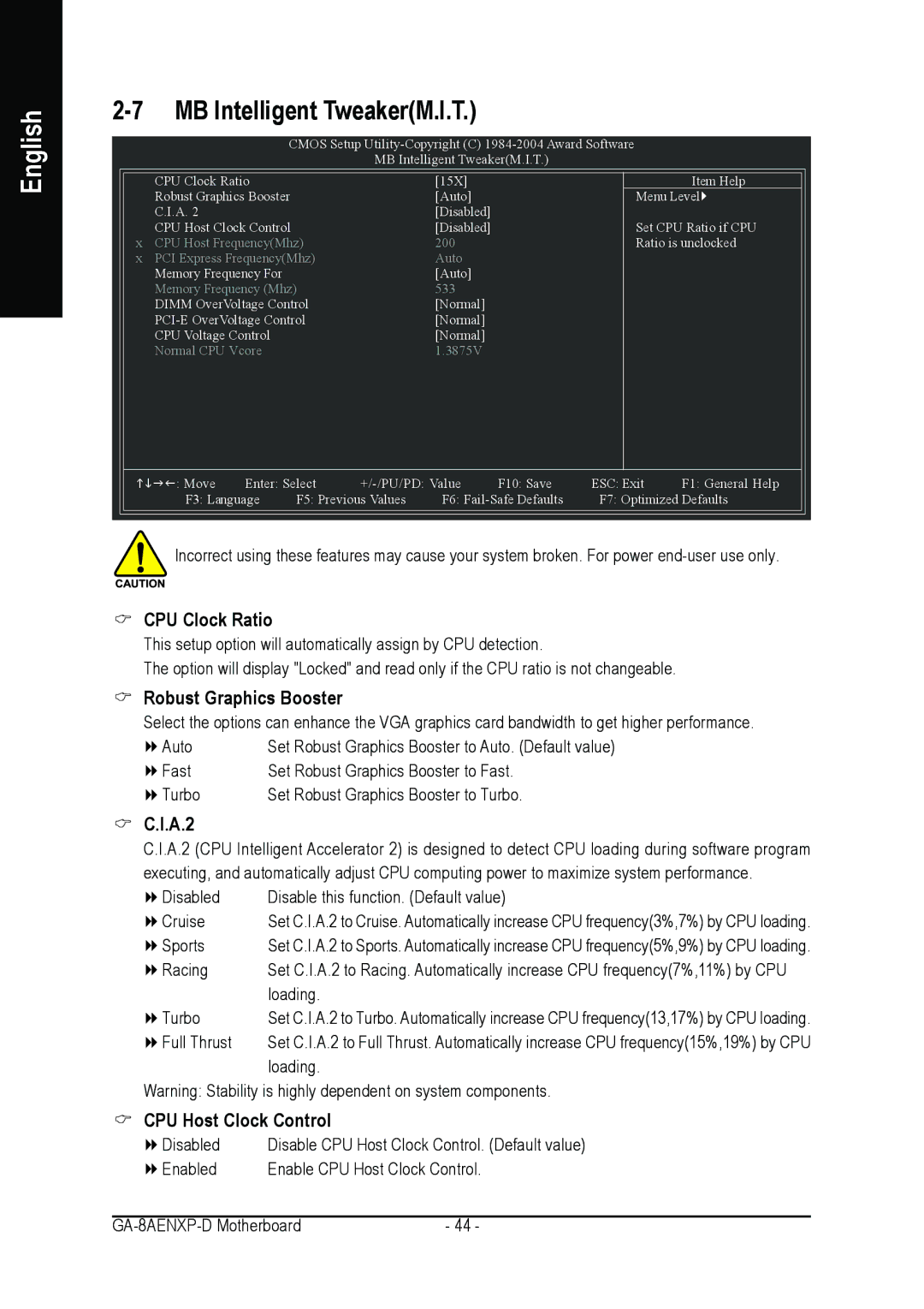 Gigabyte GA-8AENXP-D user manual CPU Clock Ratio, Robust Graphics Booster, A.2, CPU Host Clock Control 