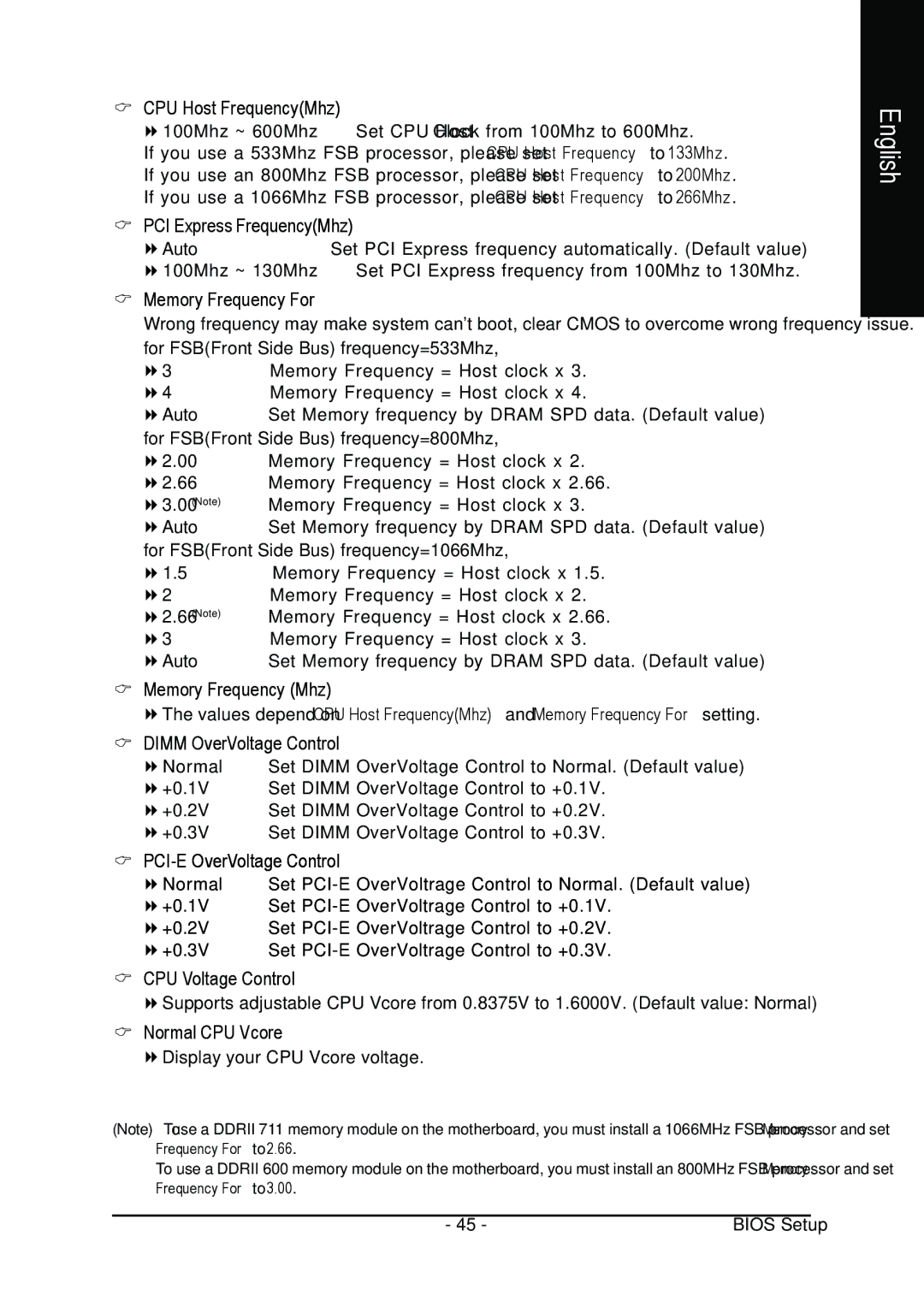 Gigabyte GA-8AENXP-D CPU Host FrequencyMhz, PCI Express FrequencyMhz, Memory Frequency For, Memory Frequency Mhz 