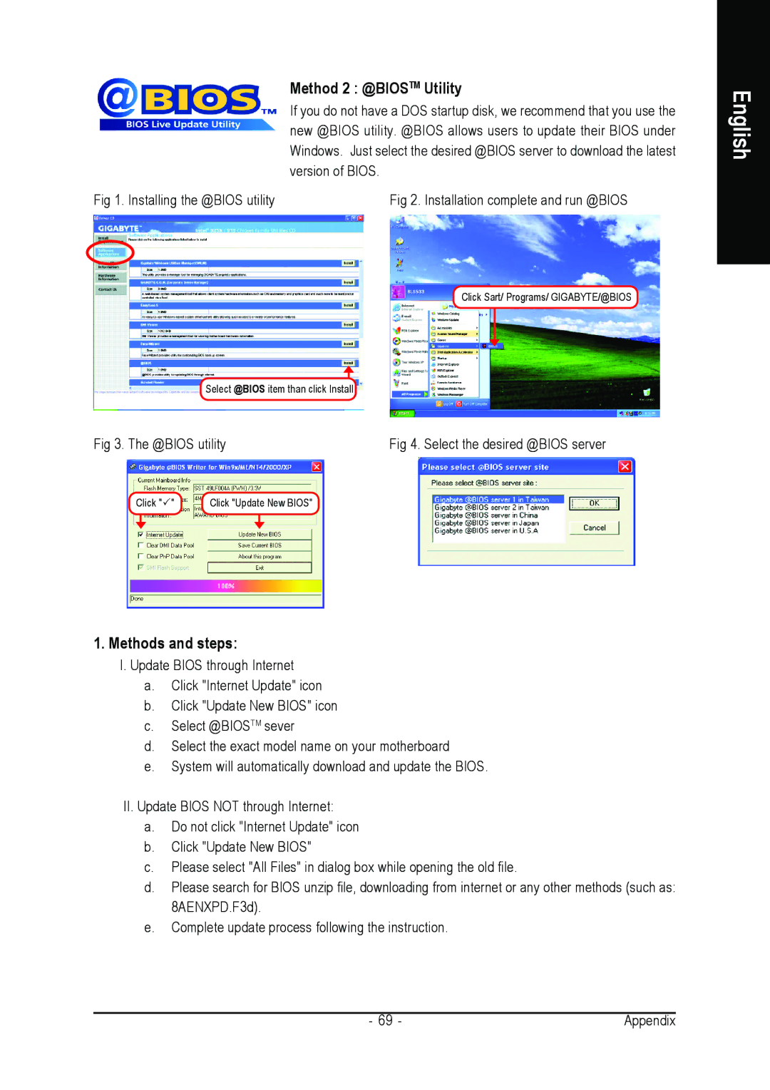 Gigabyte GA-8AENXP-D user manual Method 2 @BIOSTM Utility, Methods and steps, @BIOS utility 