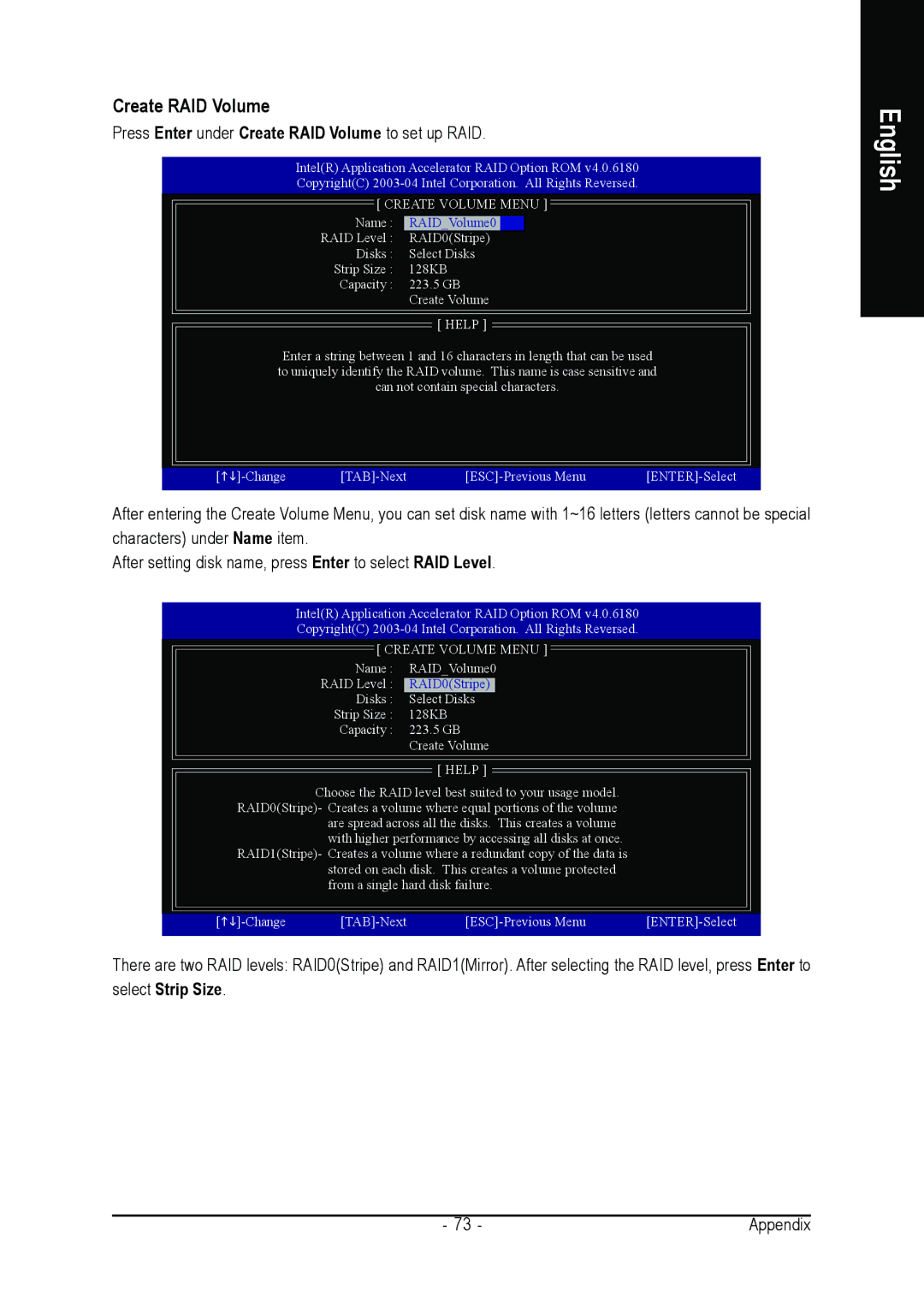 Gigabyte GA-8AENXP-D user manual Press Enter under Create RAID Volume to set up RAID 