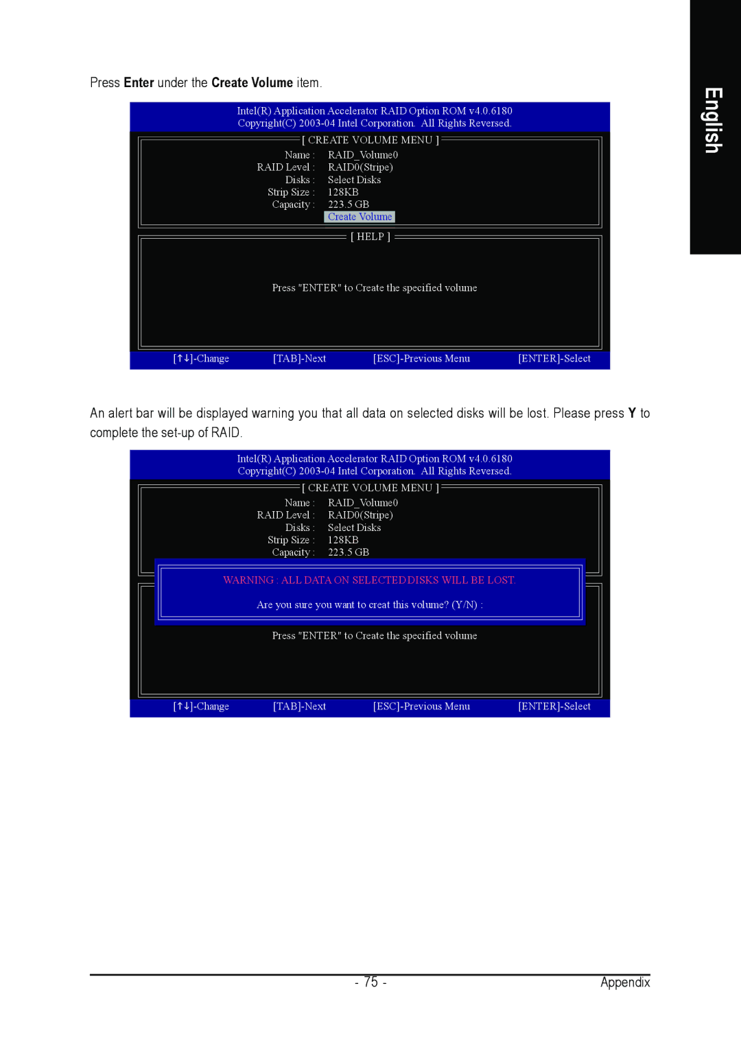 Gigabyte GA-8AENXP-D user manual Press Enter under the Create Volume item 