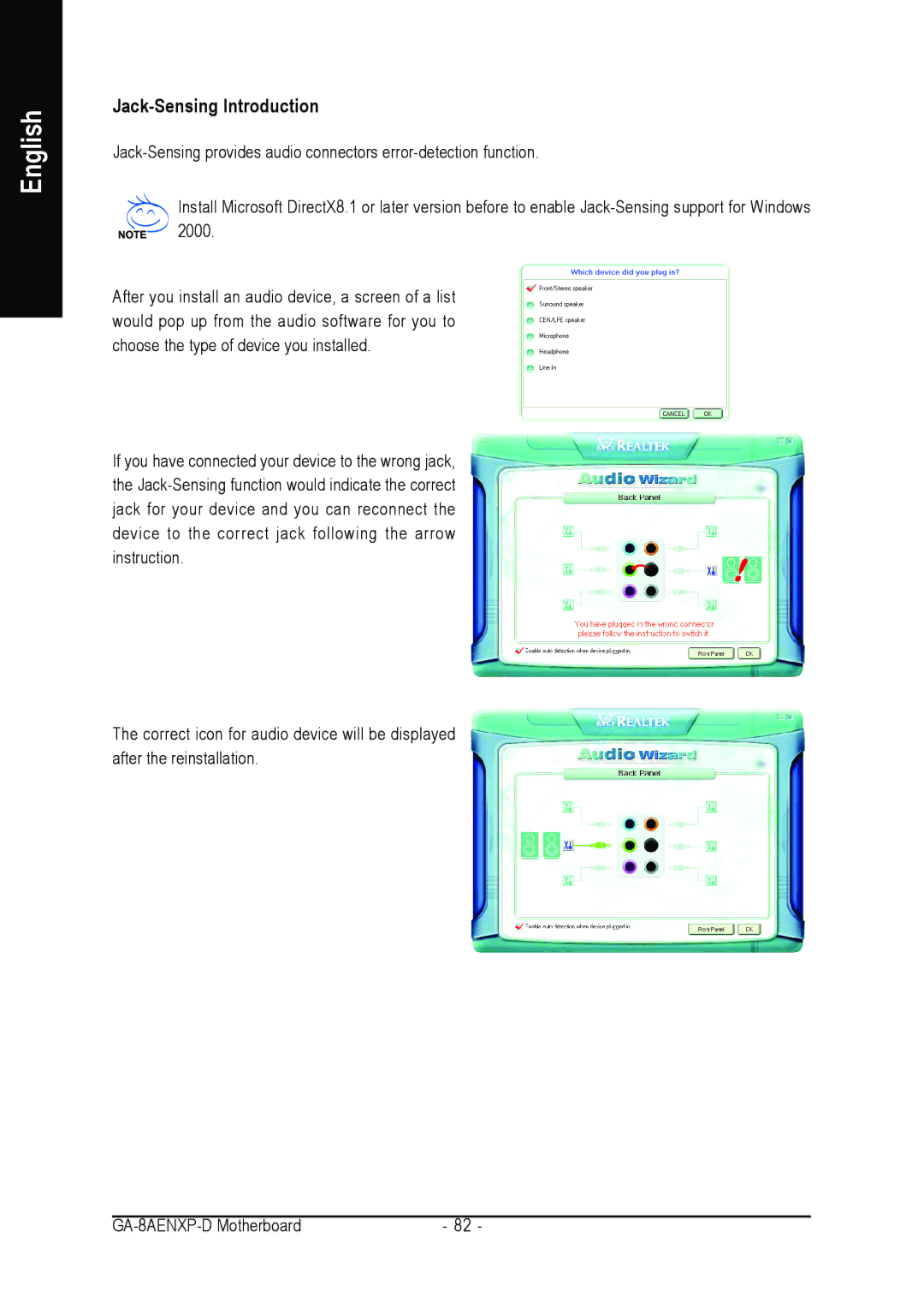 Gigabyte GA-8AENXP-D user manual Jack-Sensing Introduction 