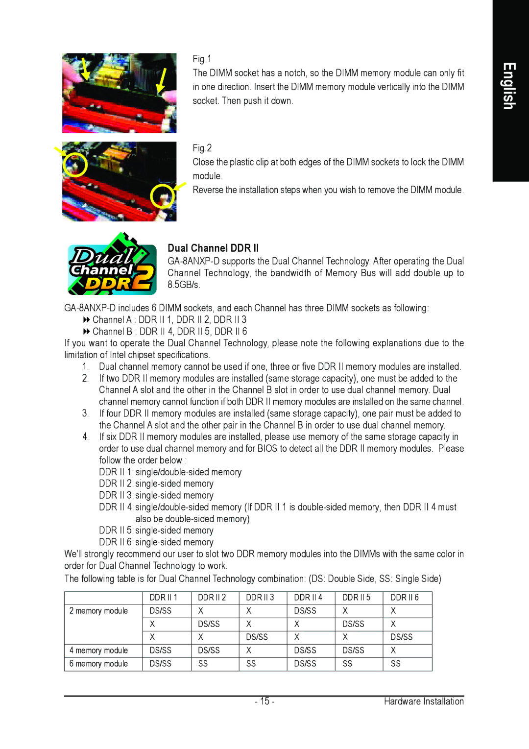 Gigabyte GA-8ANXP-D user manual Dual Channel DDR 