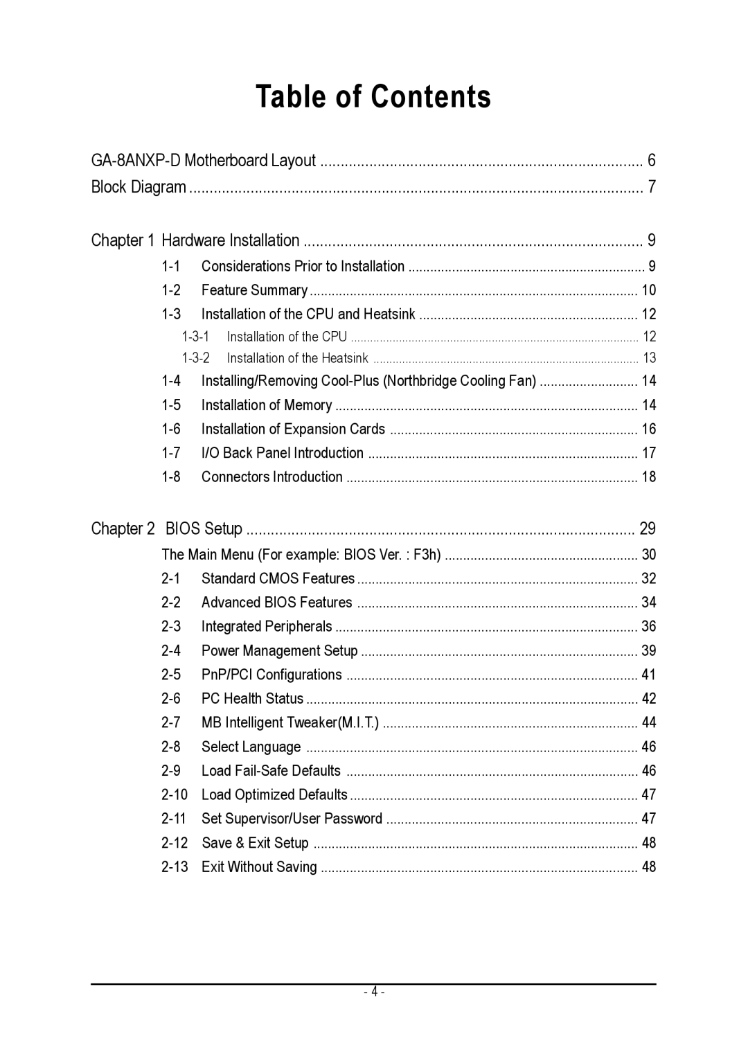 Gigabyte GA-8ANXP-D user manual Table of Contents 