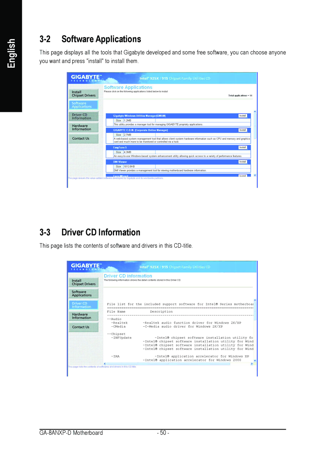 Gigabyte GA-8ANXP-D user manual Software Applications, Driver CD Information 