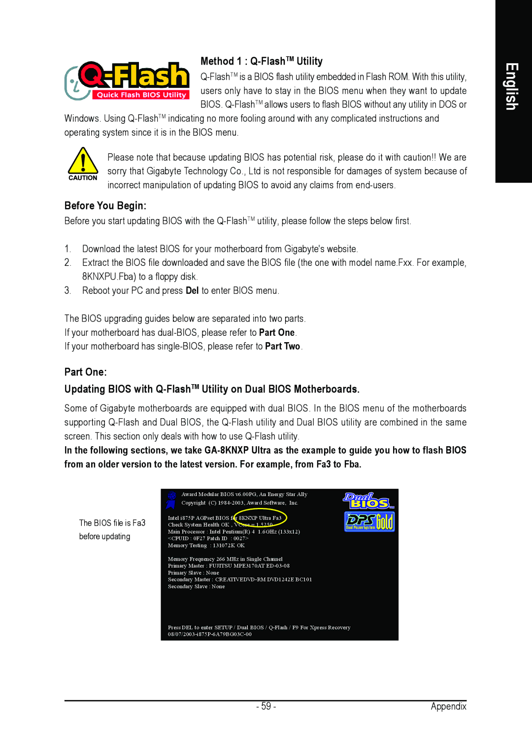 Gigabyte GA-8ANXP-D user manual Method 1 Q-FlashTMUtility, Before You Begin 