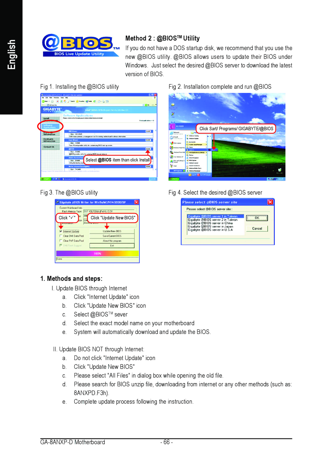 Gigabyte GA-8ANXP-D user manual Method 2 @BIOSTM Utility, Methods and steps 