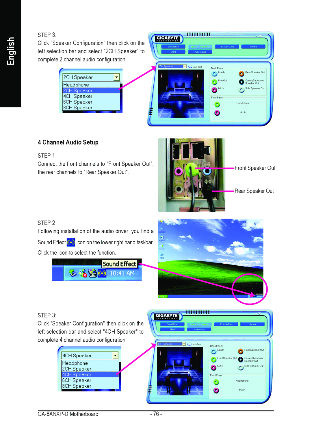 Gigabyte GA-8ANXP-D user manual Channel Audio Setup 