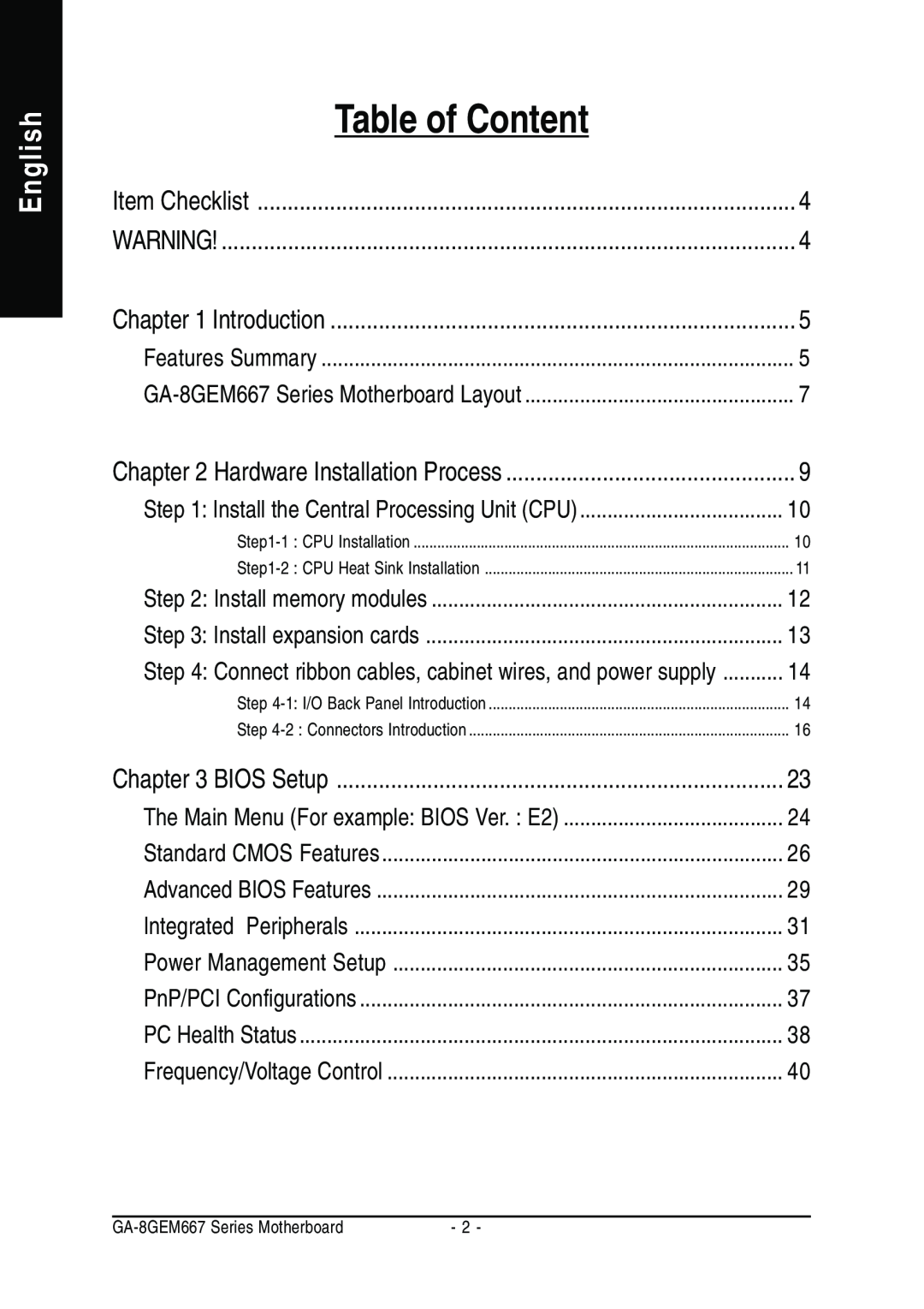 Gigabyte GA-8GEM667 manual English, Table of Content 