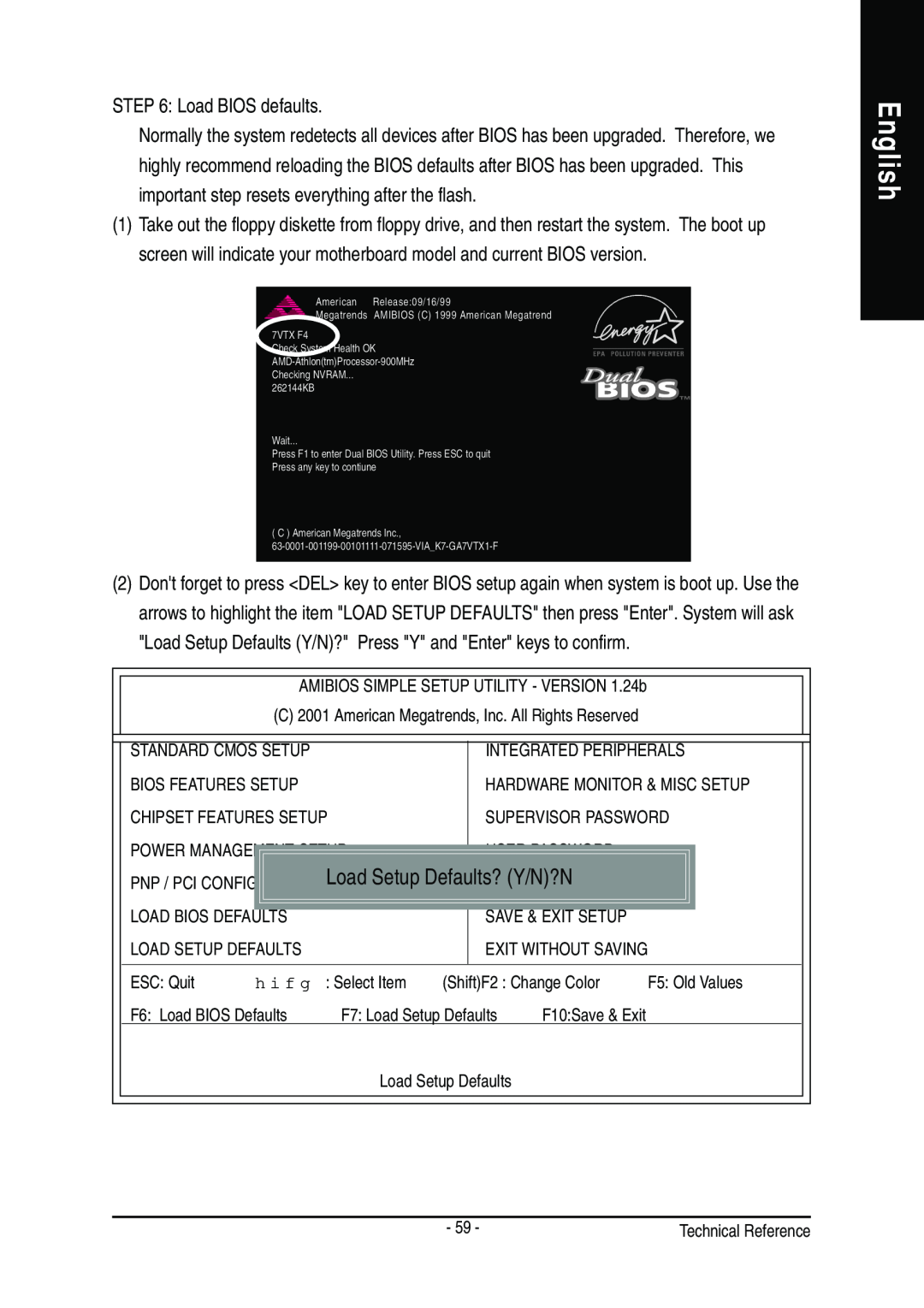 Gigabyte GA-8GEM667 manual English, Load Setup Defaults? Y/N?N, Load BIOS defaults 