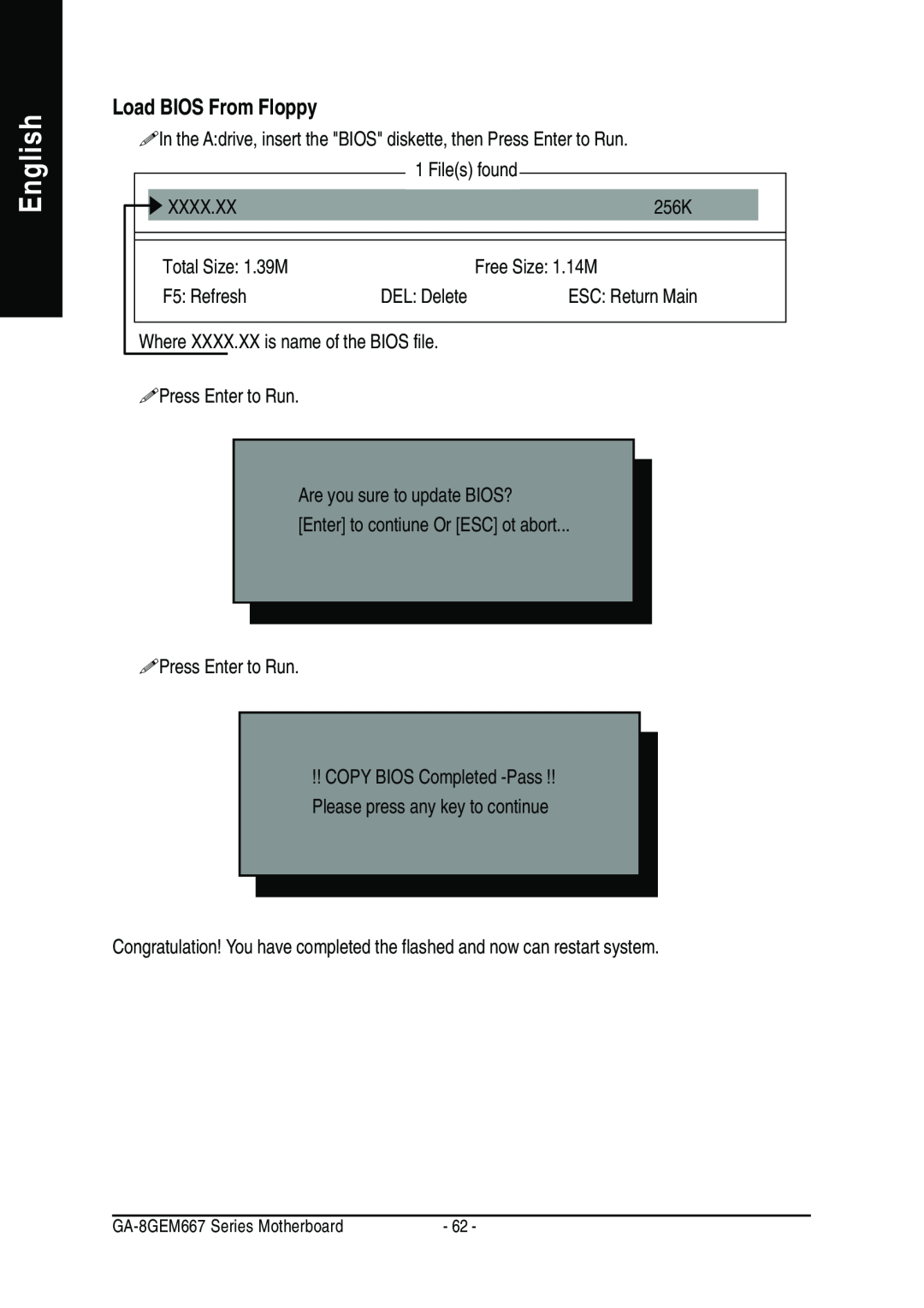 Gigabyte GA-8GEM667 manual English, Load BIOS From Floppy 