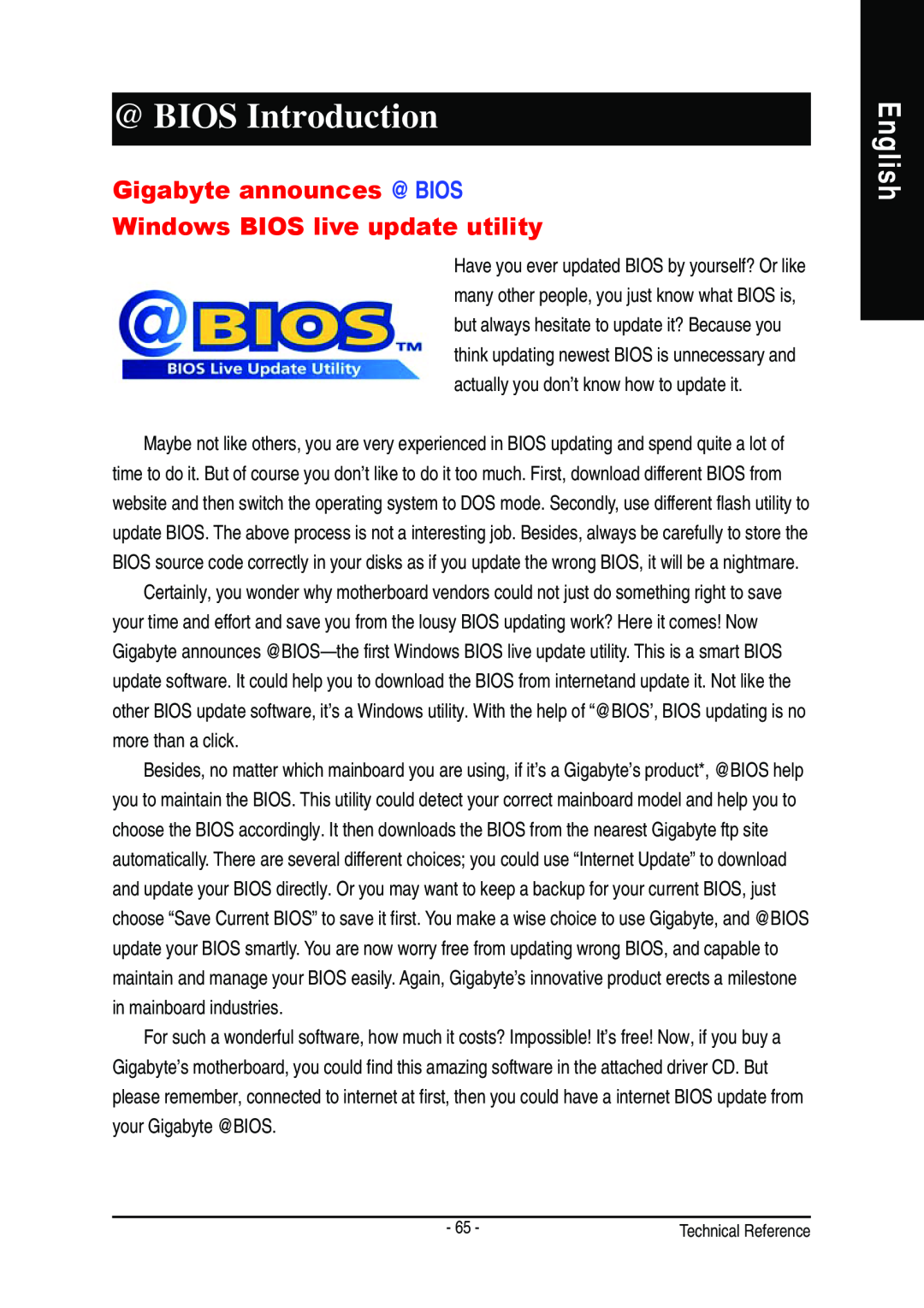 Gigabyte GA-8GEM667 manual @ BIOS Introduction, English, Gigabyte announces @ BIOS Windows BIOS live update utility 