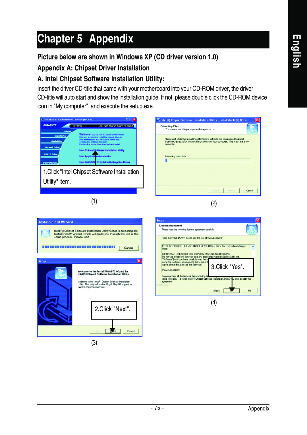 Gigabyte GA-8GEM667 manual Appendix, English, Picture below are shown in Windows XP CD driver version 